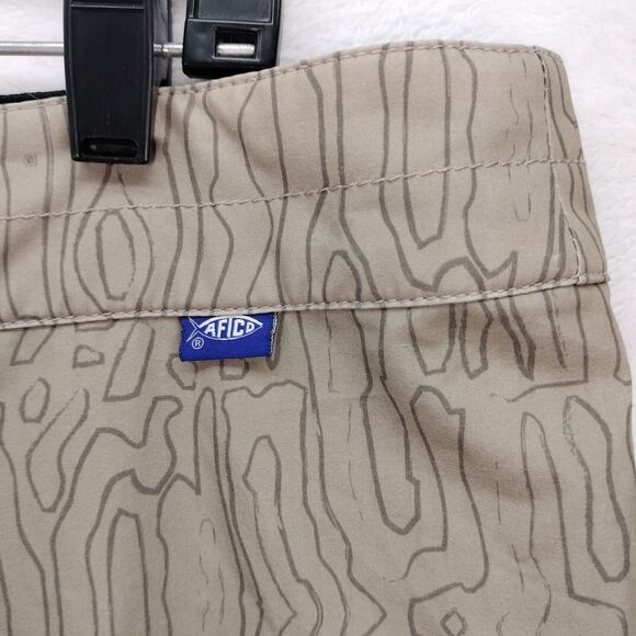 AFTCO Board Short Men 34 Brown Camo Cargo Fishing Performance Stretch Swim Trunk - Picture 3 of 10